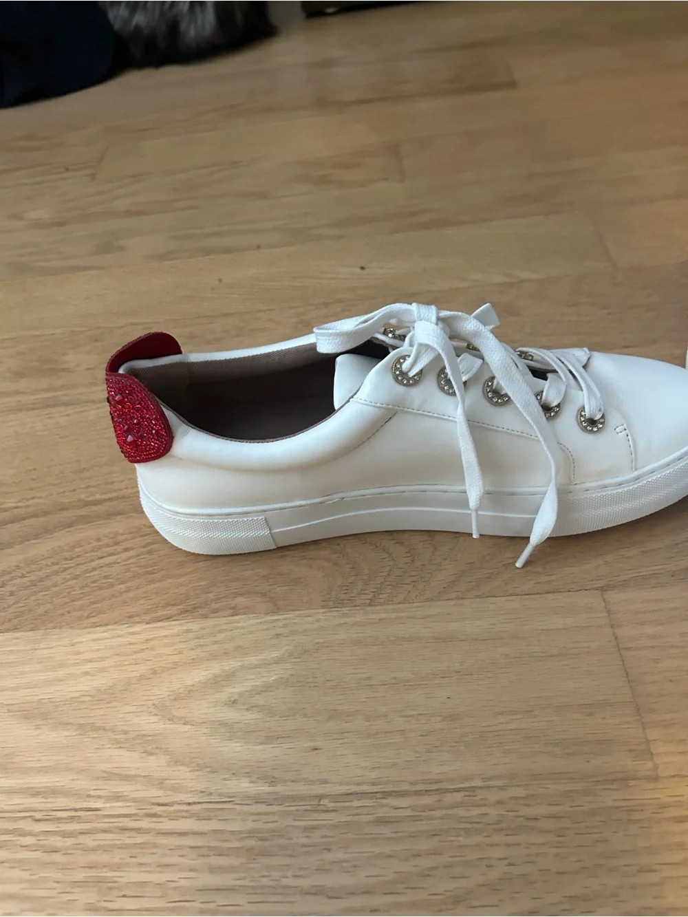 Betsey Johnson White Sneakers with Red Heart Accent